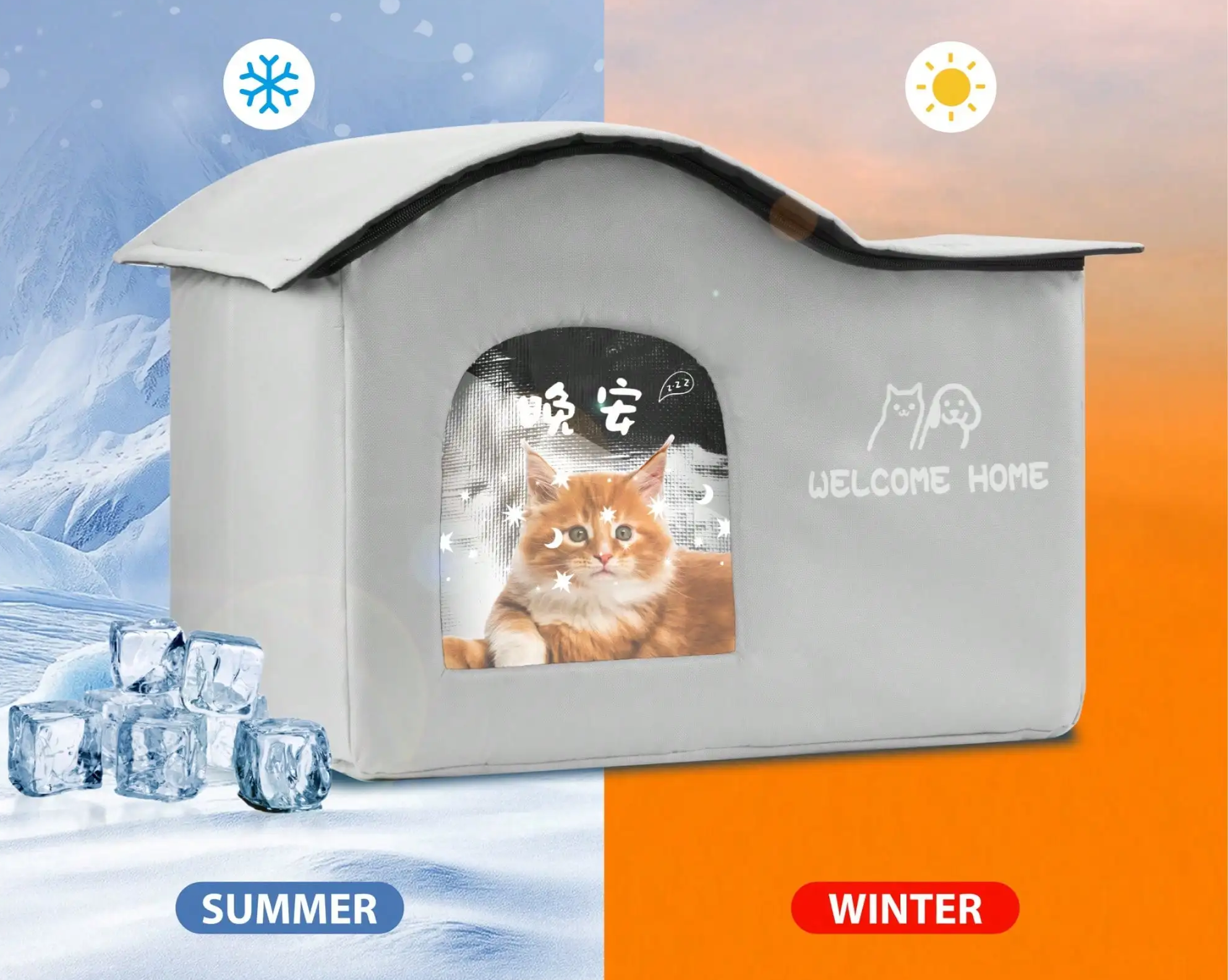 ThermaKool Opvouwbaar Isolerend Kattenhuis – 2-in-1 Verkoelend & Verwarmend met Ijspacks & Keerbaar Matras