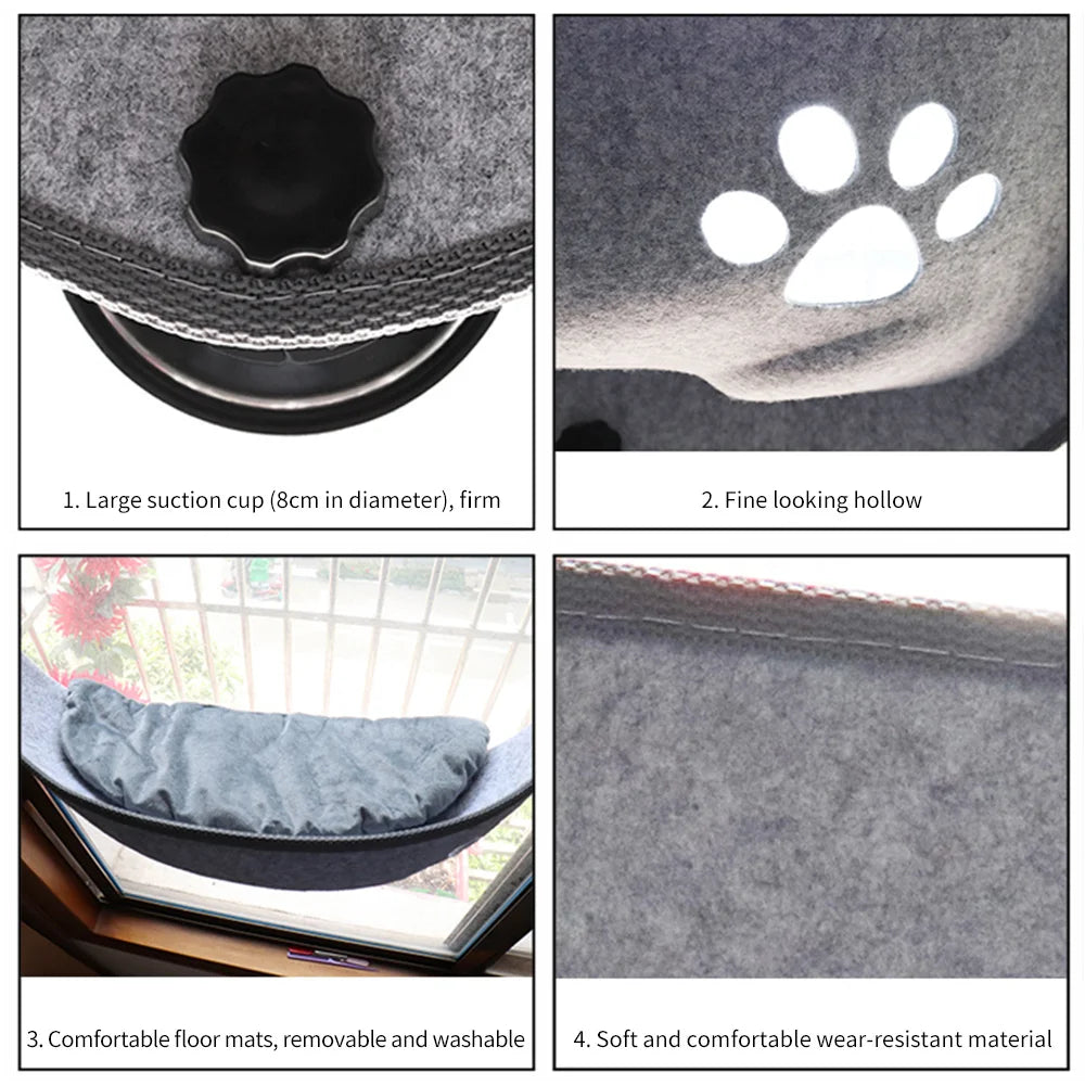 Kattenraamhangmat Fluweel & Vilt – 67×25 cm – Zuignap – 20 kg Draagkracht