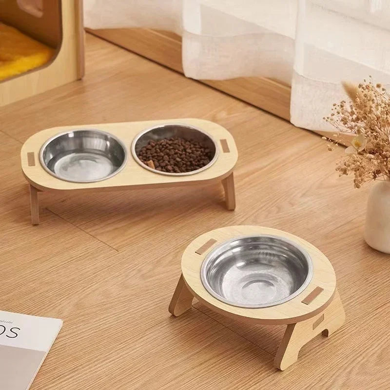 Verhoogde Houten Eetbak voor Katten en Honden – Enkel of Dubbel