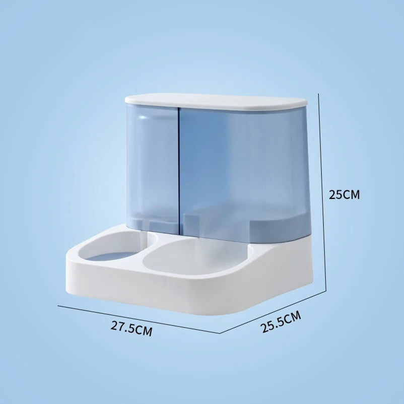 2-in-1 Voerbak en Waterdispenser – RVS & Kunststof, Roze / Blauw / Wit