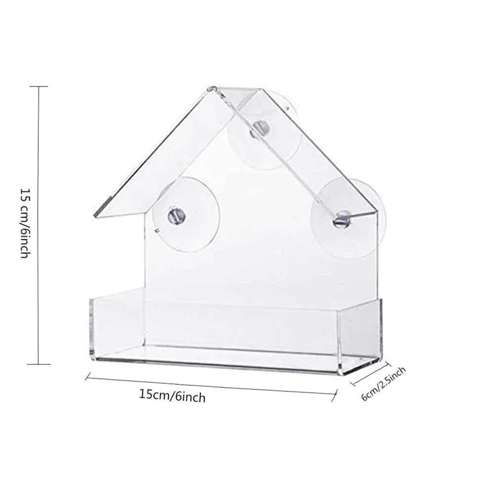 Transparante raam vogelvoederbak acryl met zuignappen 15x6x15 cm
