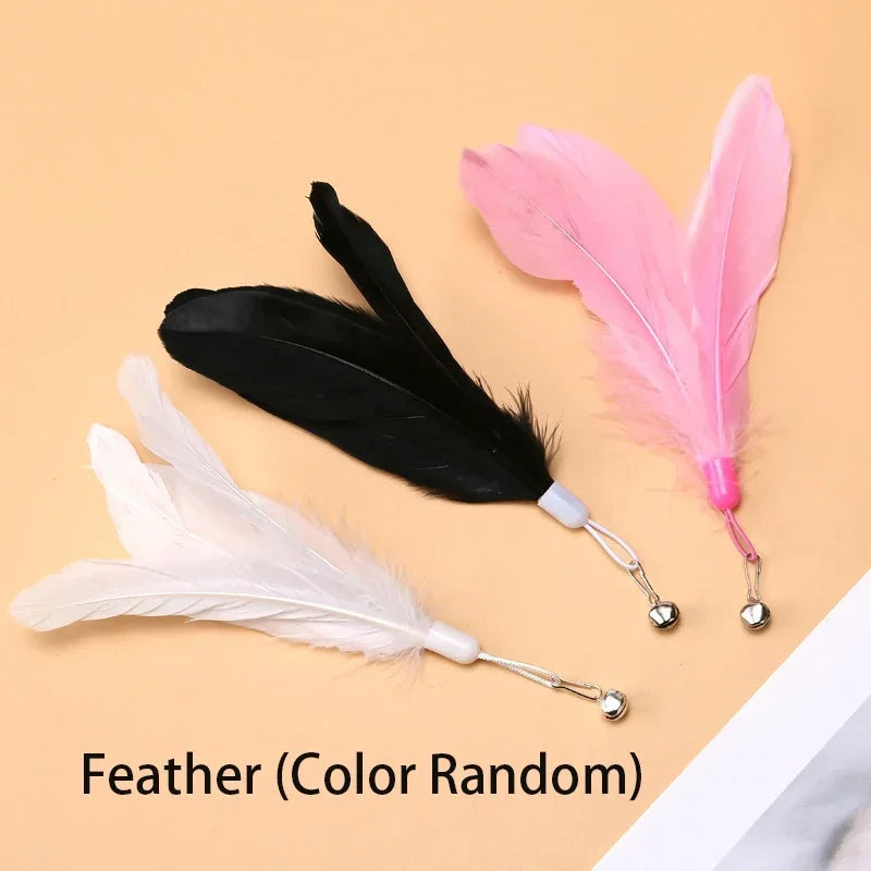 Kattenspeelgoed met Veren en Bel – 80cm Teaser Stok met Zuignap