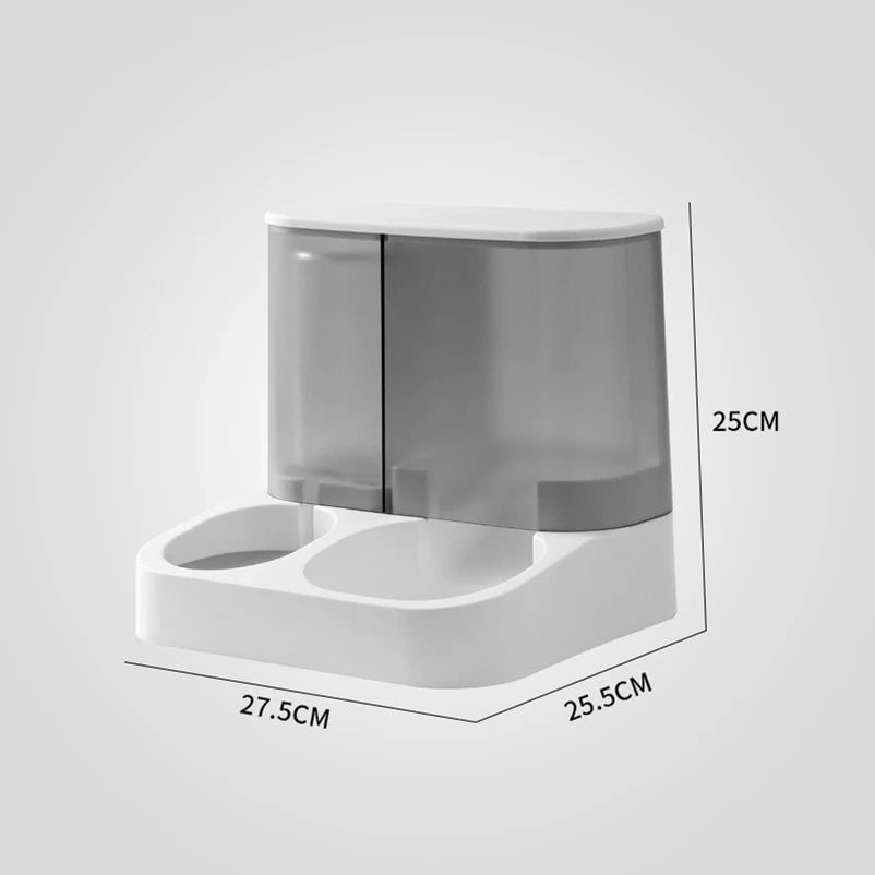 2-in-1 Voerbak en Waterdispenser – RVS & Kunststof, Roze / Blauw / Wit