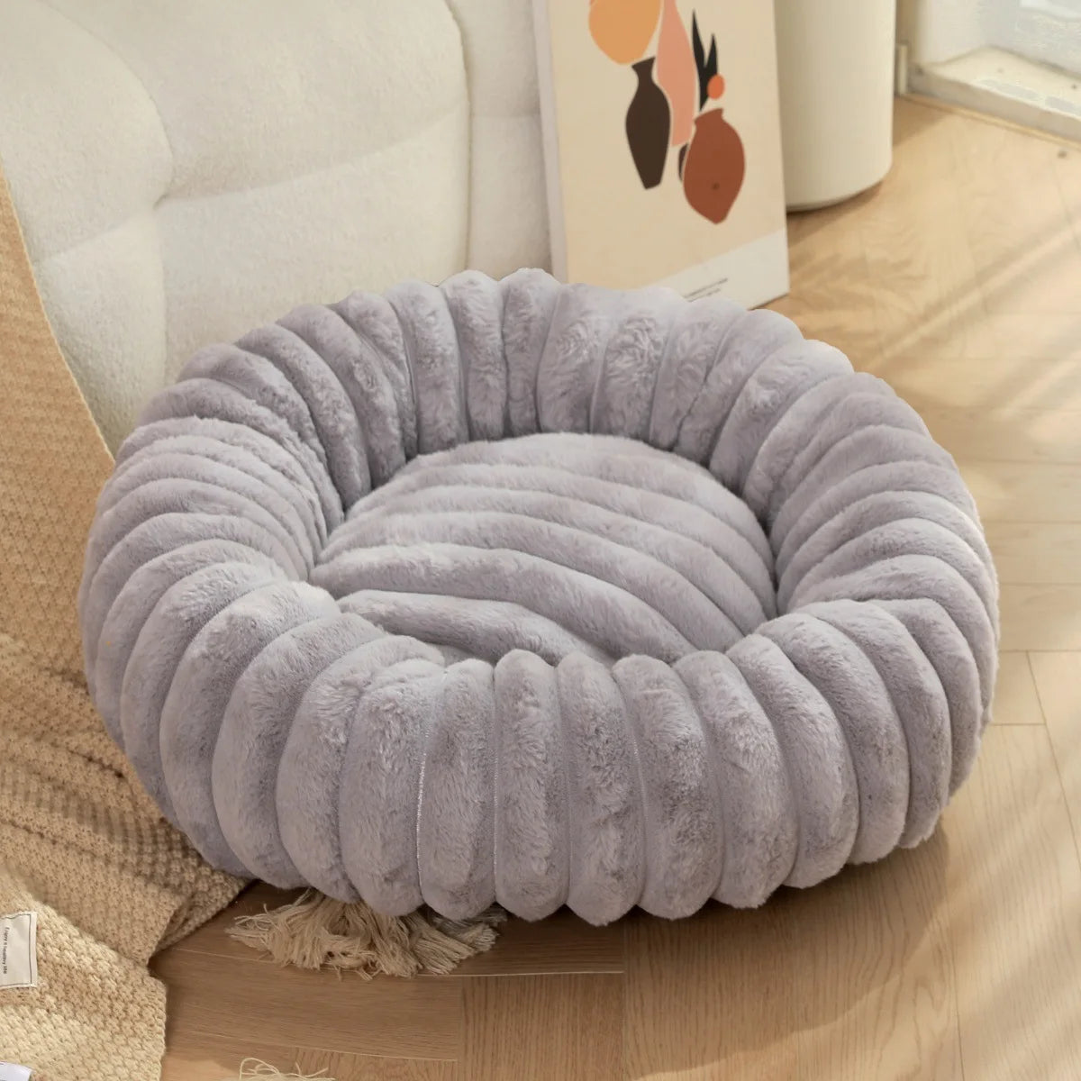 Ronde Pluizen Huisdiermatras – Warm Wasbaar Bed voor Kat/Hond