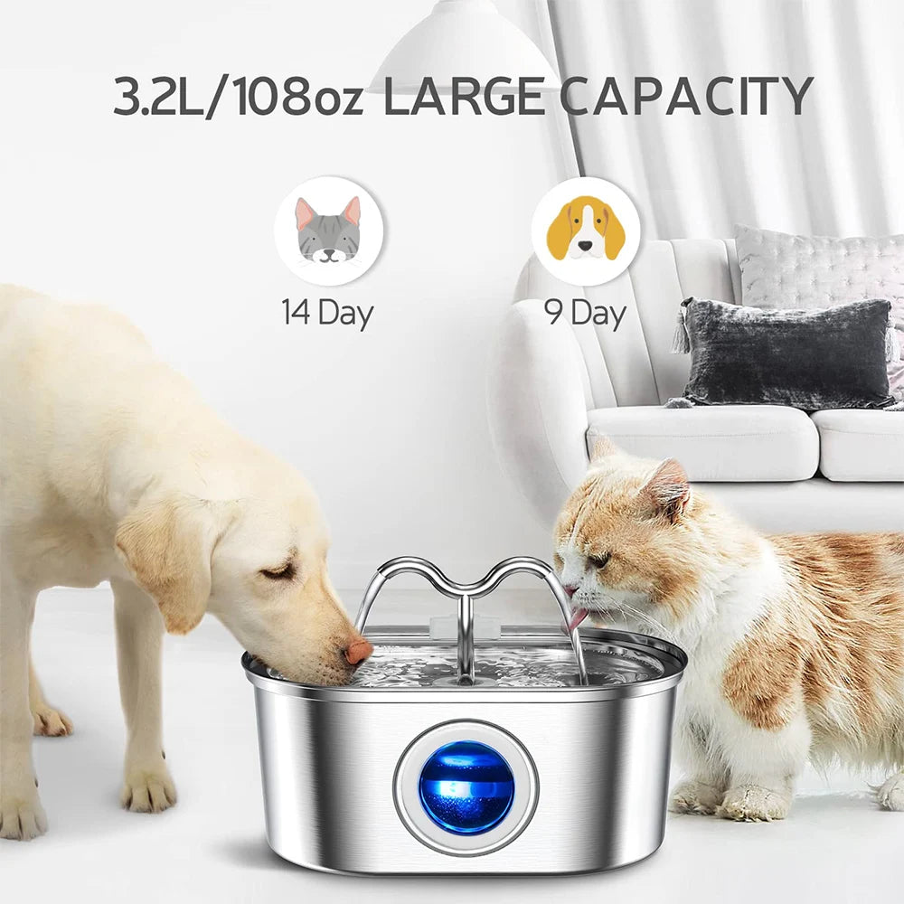 RVS Kattenfontein 3.2L – Stil, met LED en Dubbel Filtersysteem