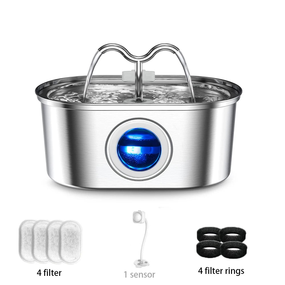RVS Kattenfontein 3.2L – Stil, met LED en Dubbel Filtersysteem