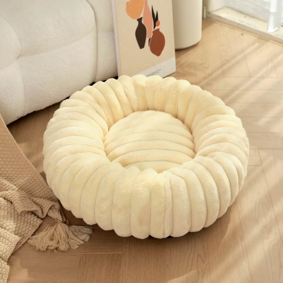 Ronde Pluizen Huisdiermatras – Warm Wasbaar Bed voor Kat/Hond