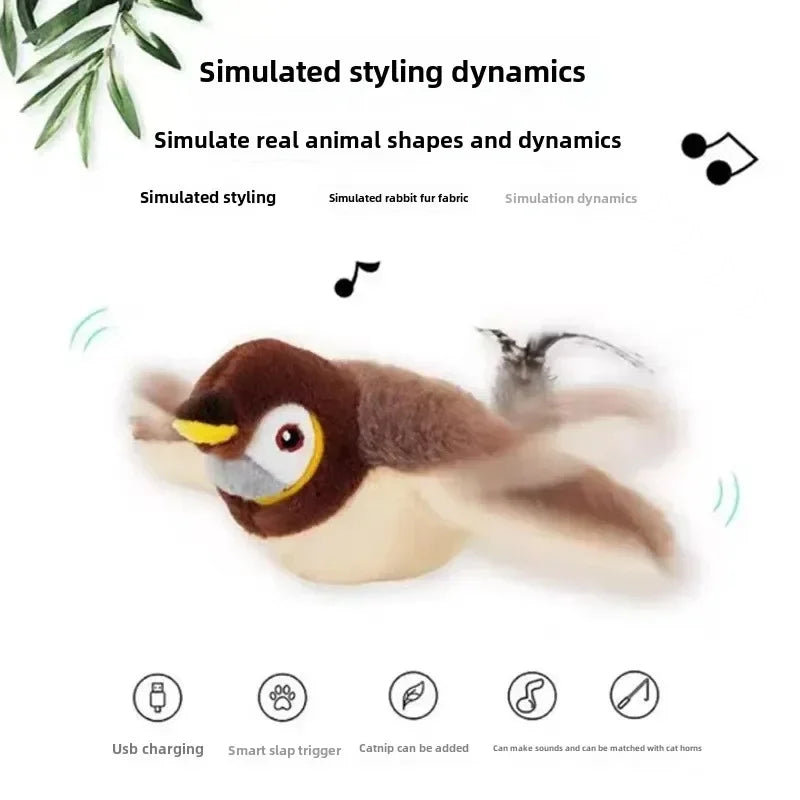 Interactieve Kattenvogel met Geluid, Kattenkruid en USB-oplading