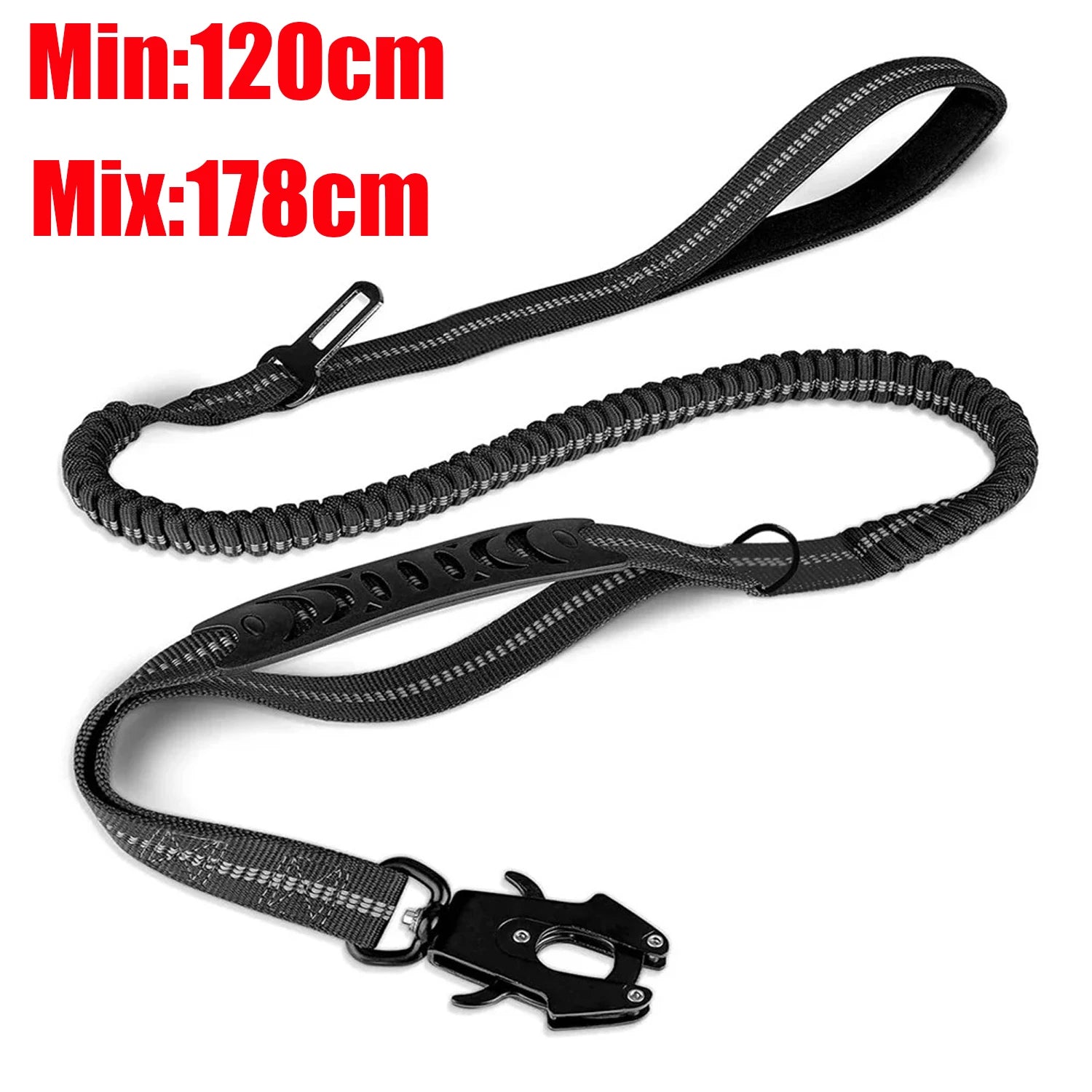 Reflecterende Bungee Hondenriem Nylon – Voor Grote Honden Zwart