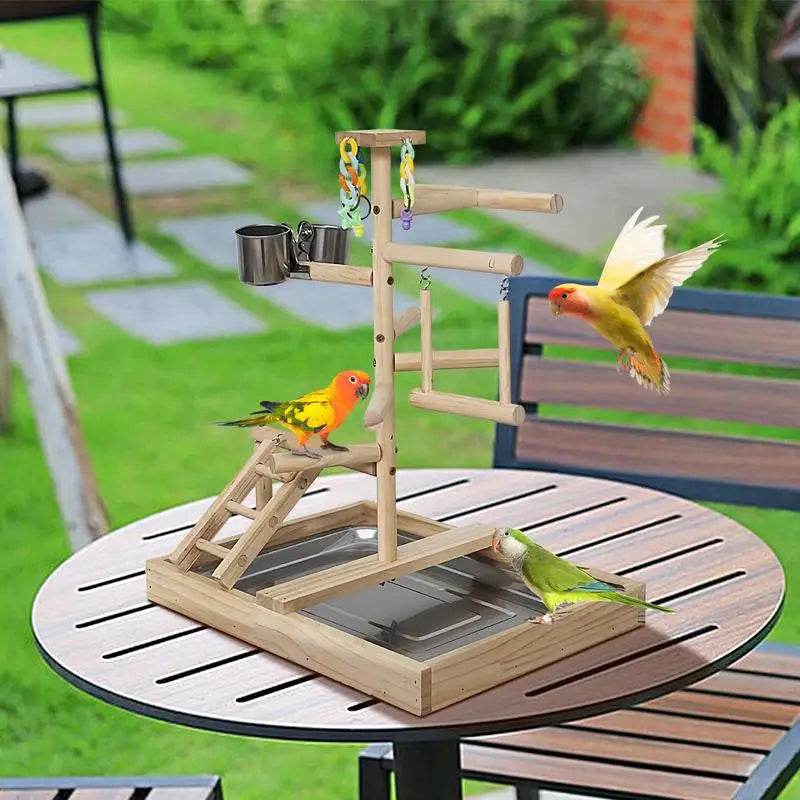 Houten parkieten speeltuin met schommel en ladder – 38×29×47 cm