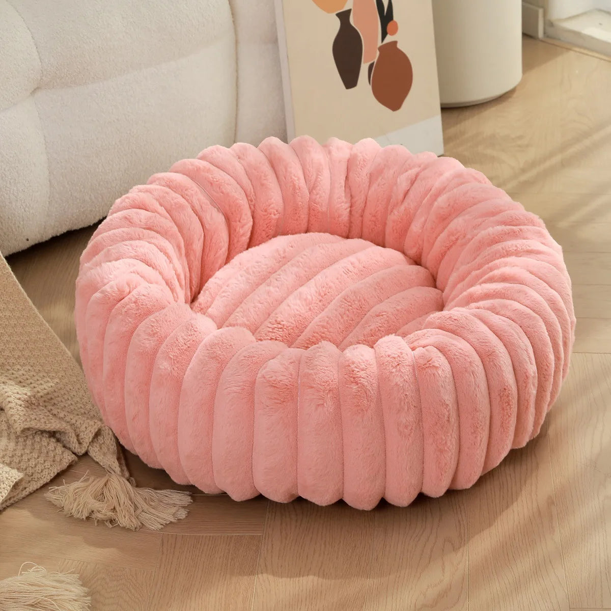 Ronde Pluizen Huisdiermatras – Warm Wasbaar Bed voor Kat/Hond