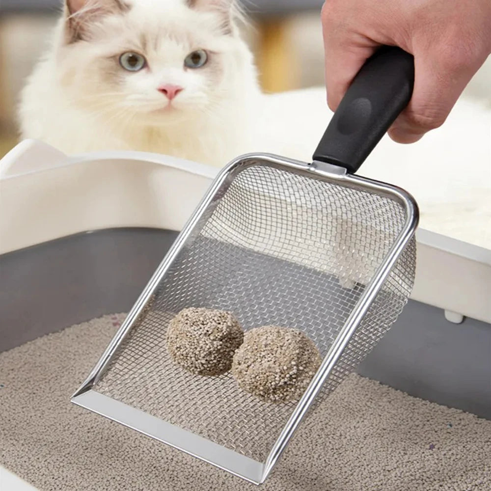 Roestvrijstalen Kattenbakschep – Zilver, Met Ophanghaak & Comfortgreep