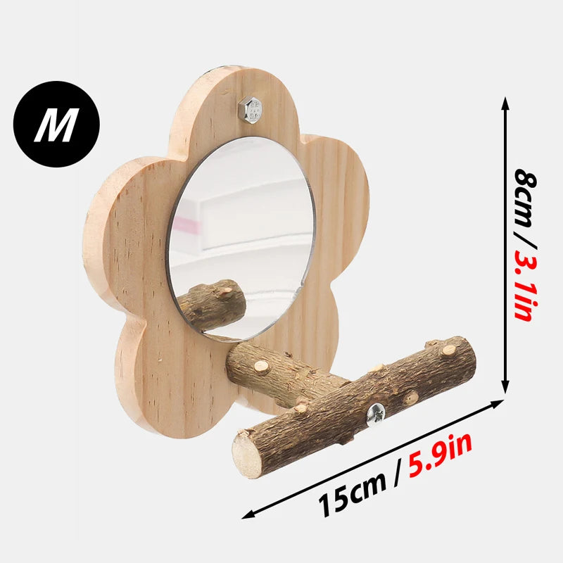 Vogelzitstok hout met spiegel – Natuurlijk zitplatform S/M formaat