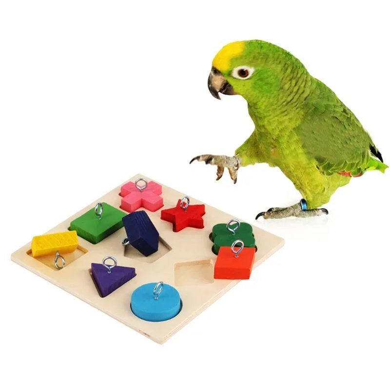 Houten puzzelspeelgoed voor papegaaien – educatief 15x15 cm