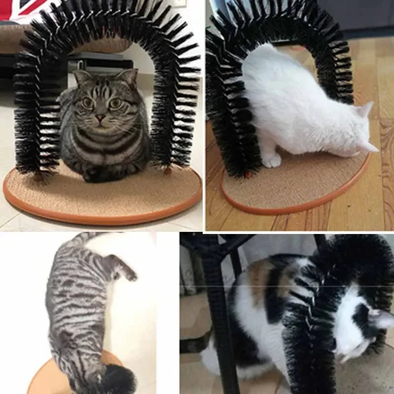 Katten Speelboog met Verzorgingsborstel – Zwart, PP & Krabmat