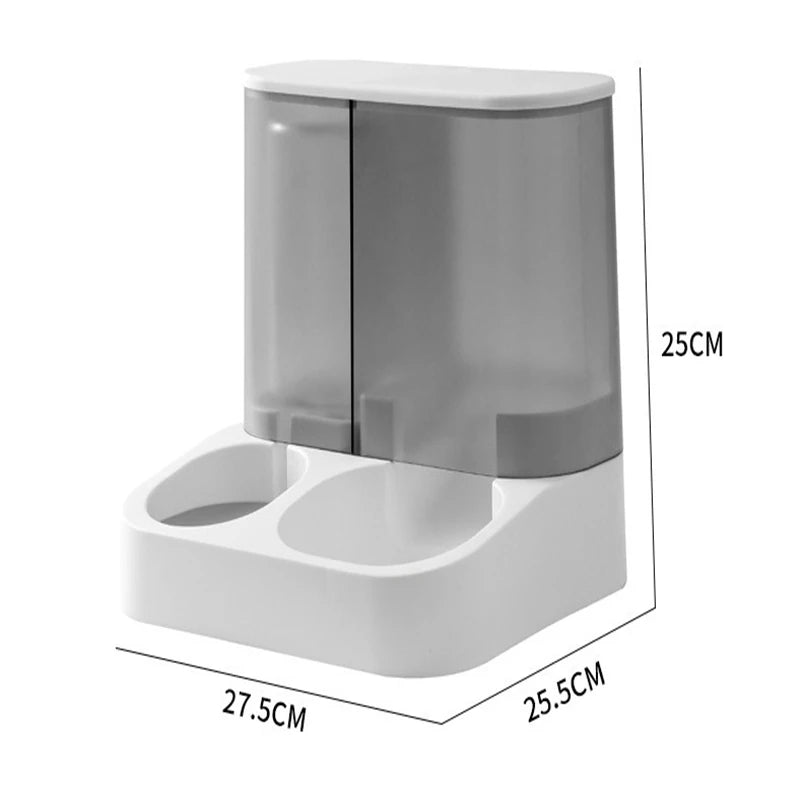 2-in-1 Voerbak en Waterdispenser – RVS & Kunststof, Roze / Blauw / Wit