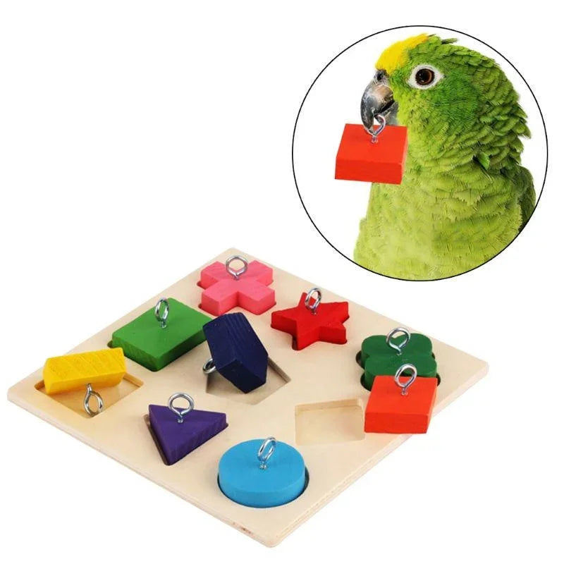 Houten puzzelspeelgoed voor papegaaien – educatief 15x15 cm