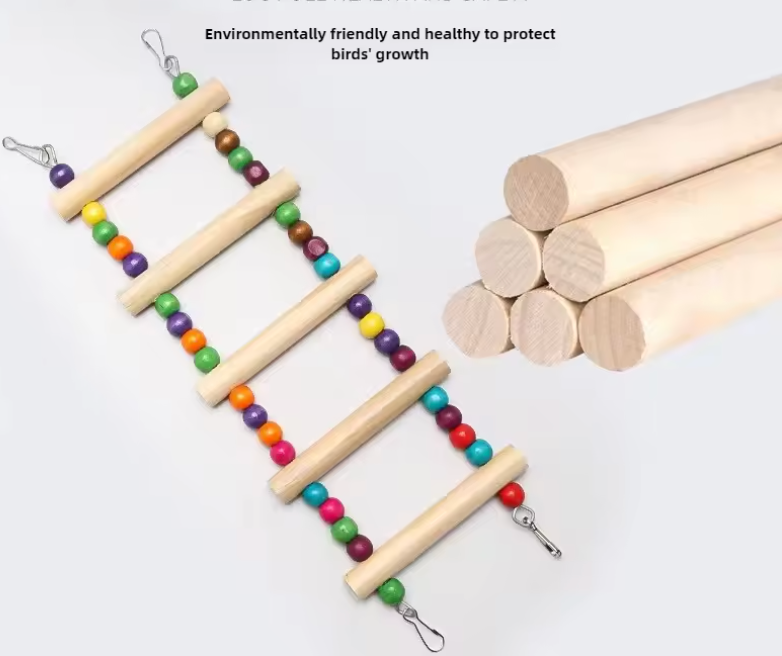 Houten klimladder voor papegaaien – 31–56 cm – met ophanghaken