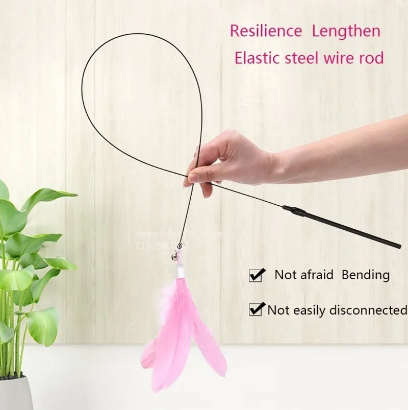 Kattenspeelgoed met Veren en Bel – 80cm Teaser Stok met Zuignap
