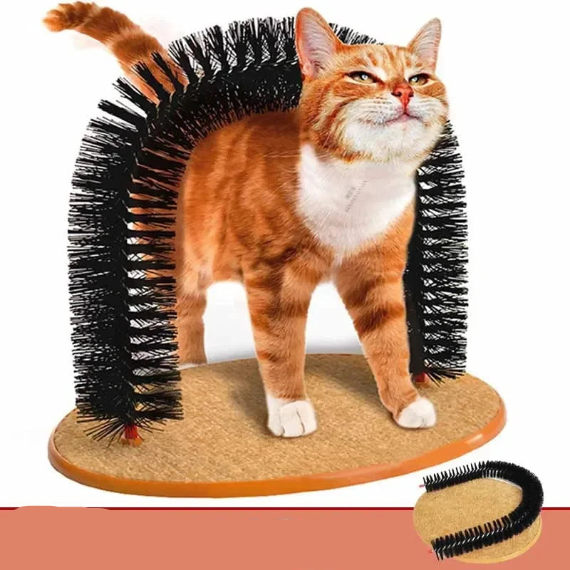 Katten Speelboog met Verzorgingsborstel – Zwart, PP & Krabmat