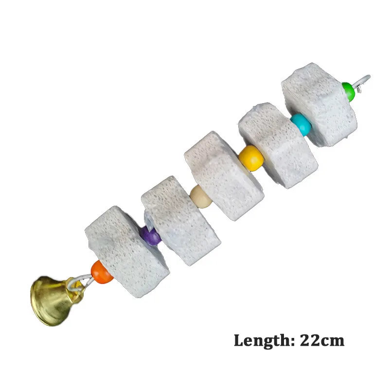 Papegaaien kauwspeelgoed met bel & mineraalsteen β Hout & Kralen