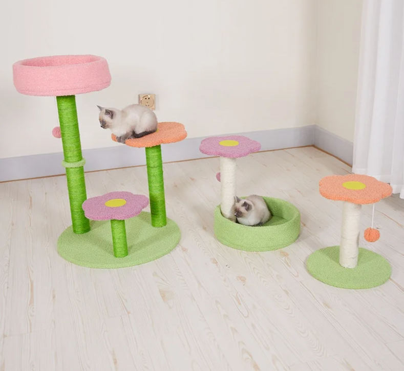 KlimPaws BloomNest Krabpaal met Springplatform en Bloemvormig Kattennest