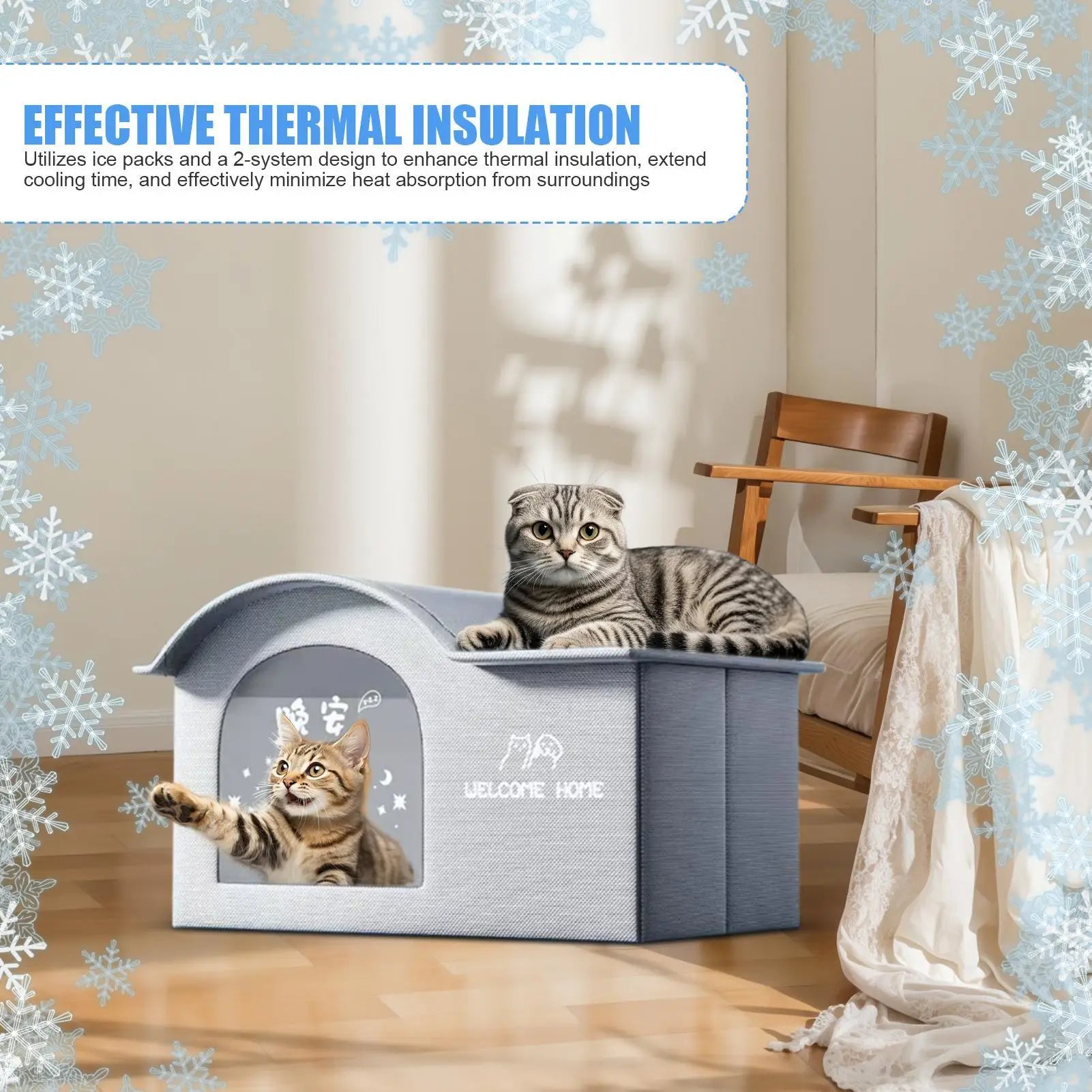 ThermaKool Opvouwbaar Isolerend Kattenhuis – 2-in-1 Verkoelend & Verwarmend met Ijspacks & Keerbaar Matras