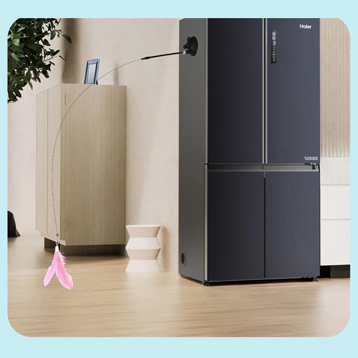 Kattenspeelgoed met Veren en Bel β 80cm Teaser Stok met Zuignap