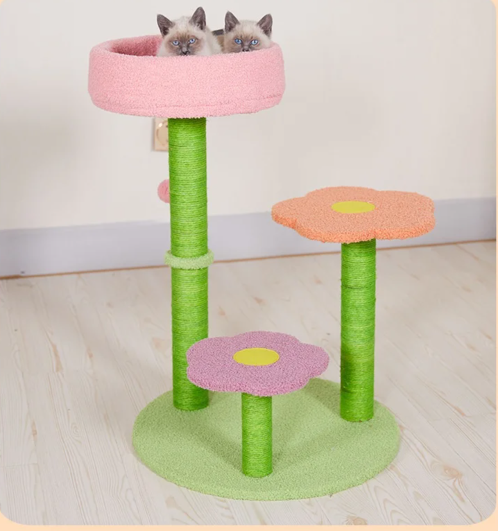 KlimPaws BloomNest Krabpaal met Springplatform en Bloemvormig Kattennest