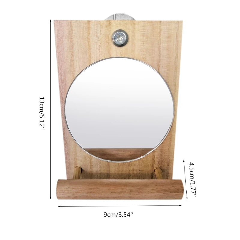 Papegaaien zitstok met spiegel – natuurlijk hout, 13cm kooispeeltje