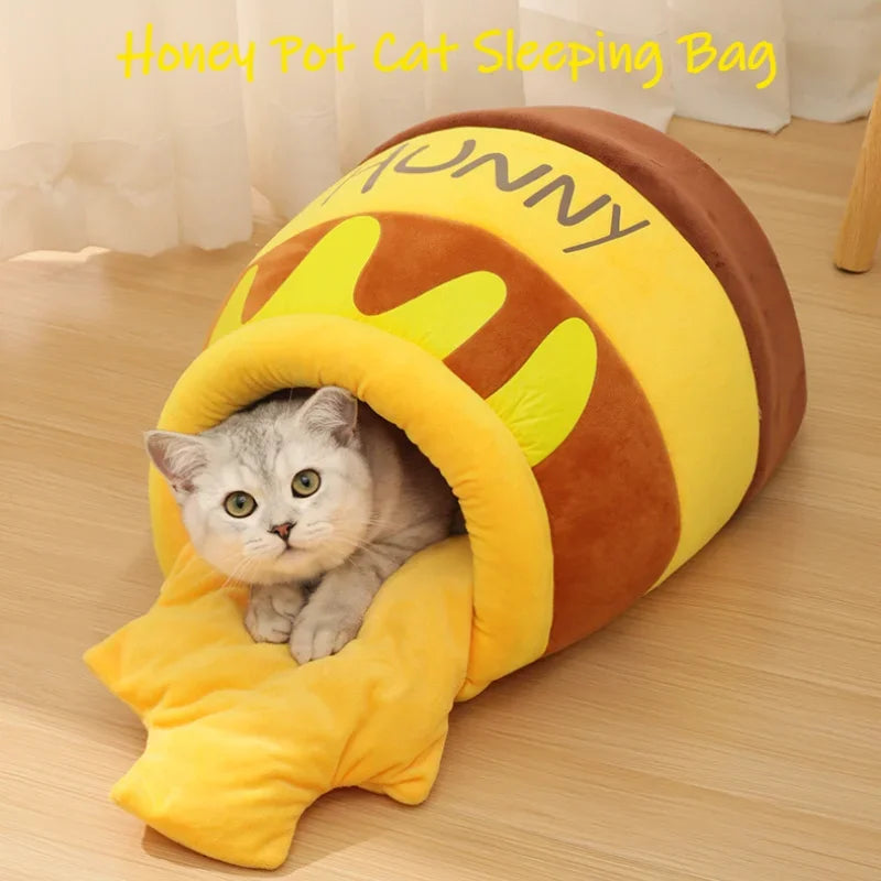 Honey Pot Kattenbed – Pluche Slaapzak Bruin