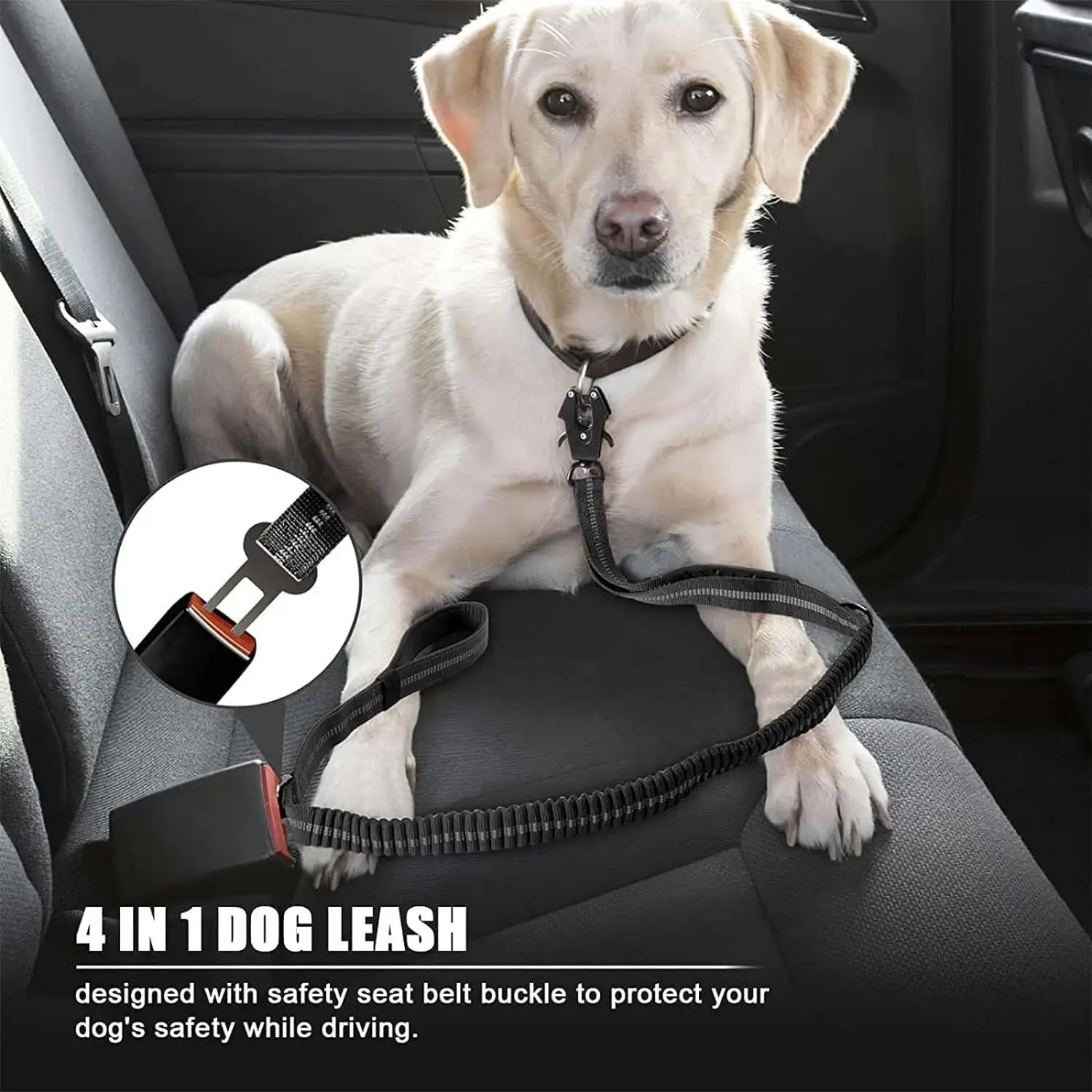 Reflecterende Bungee Hondenriem Nylon  – Voor Grote Honden Zwart