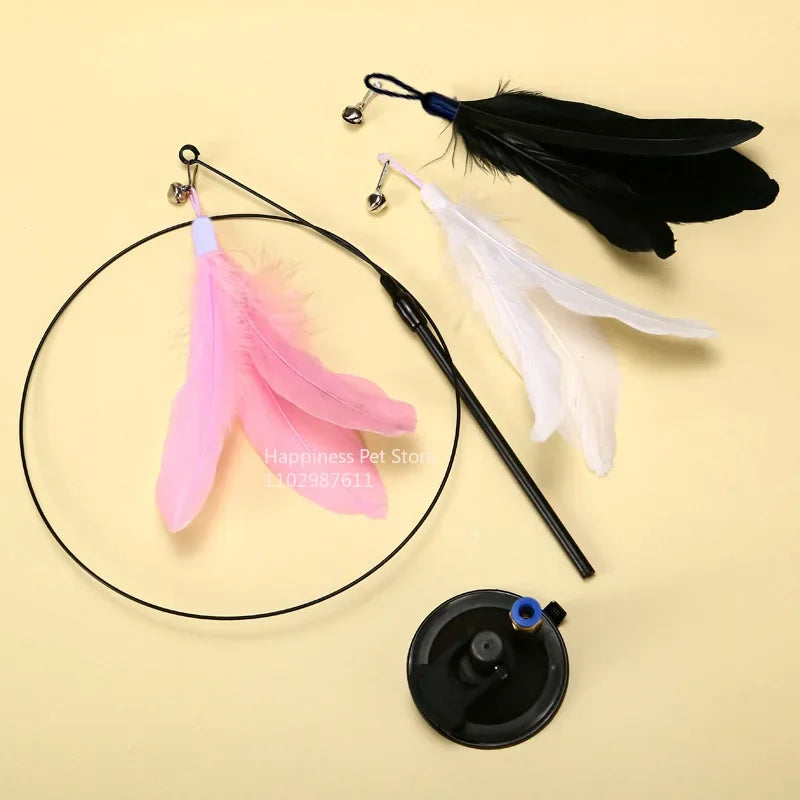 Kattenspeelgoed met Veren en Bel – 80cm Teaser Stok met Zuignap