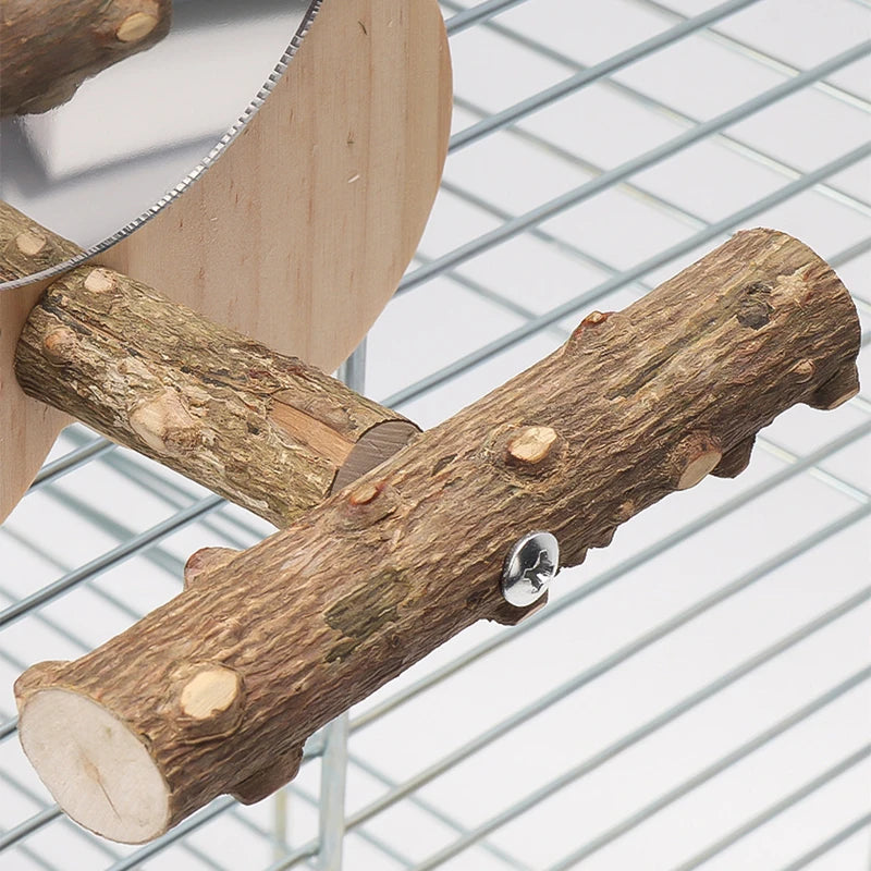 Vogelzitstok hout met spiegel – Natuurlijk zitplatform S/M formaat