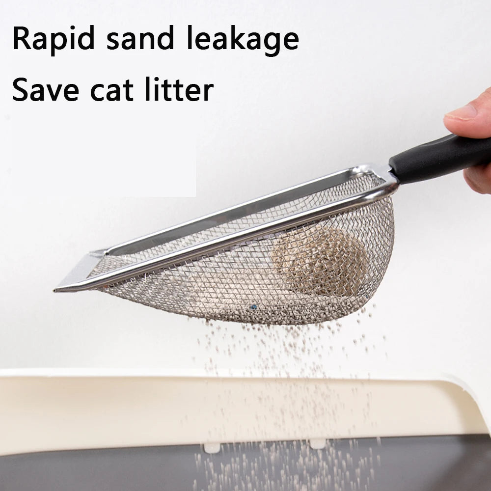 Roestvrijstalen Kattenbakschep – Zilver, Met Ophanghaak & Comfortgreep