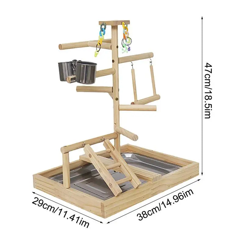 Houten parkieten speeltuin met schommel en ladder – 38×29×47 cm