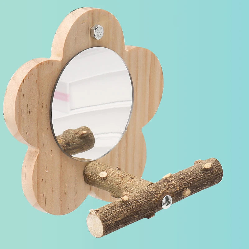 Vogelzitstok hout met spiegel – Natuurlijk zitplatform S/M formaat