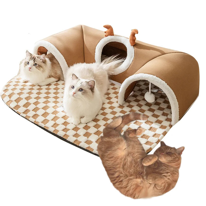 Katten Tunnelbed Pluche 2-in-1 - Met Speelballetjes