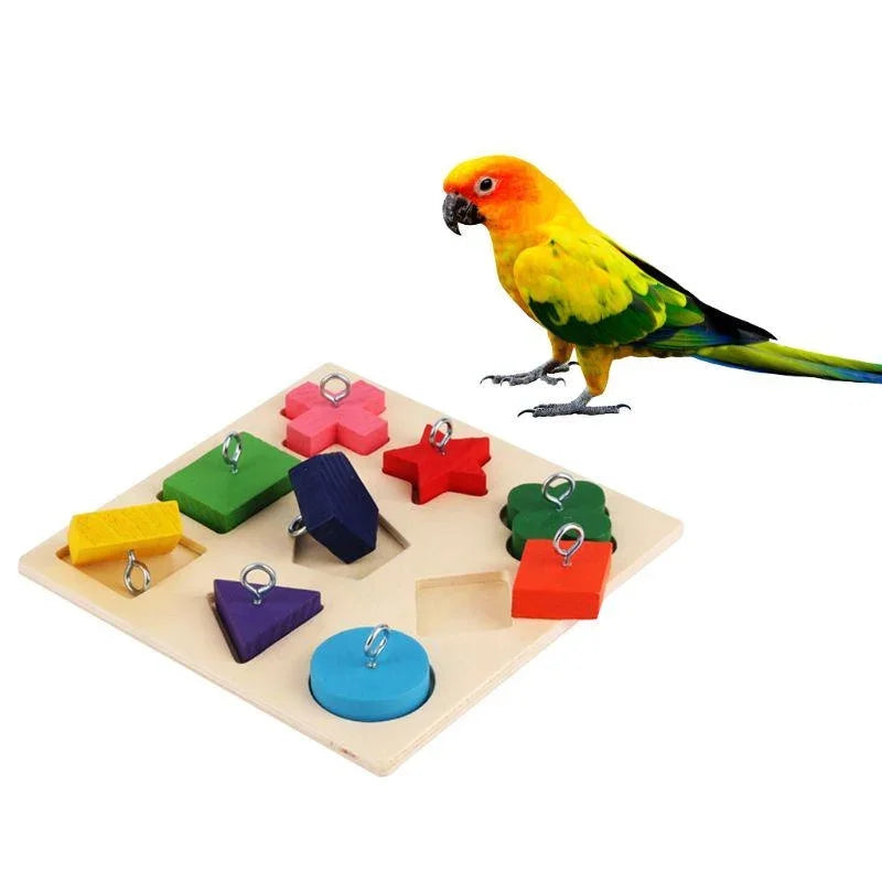 Houten puzzelspeelgoed voor papegaaien – educatief 15x15 cm