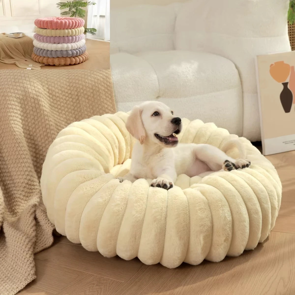 Ronde Pluizen Huisdiermatras  – Warm Wasbaar Bed voor Kat/Hond