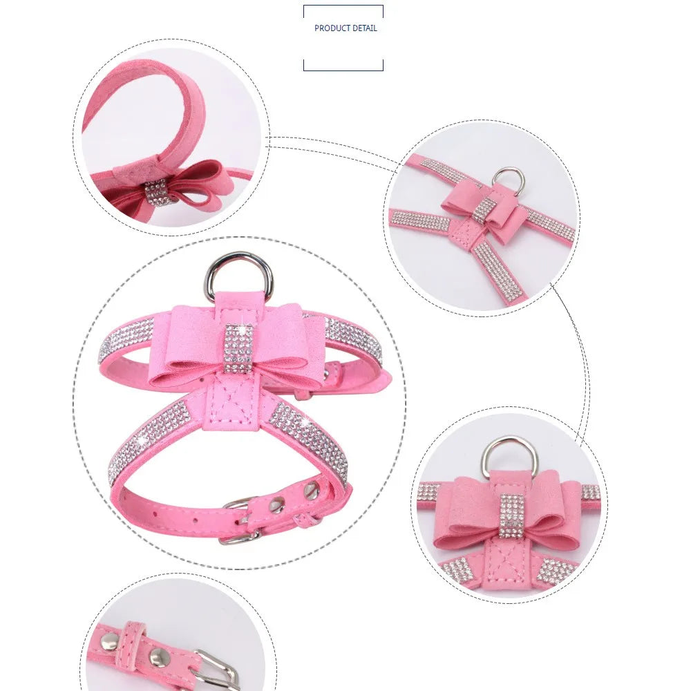 VelvetBow Luxe Honden- & Kattenharnas met Strass Vlinderstrik