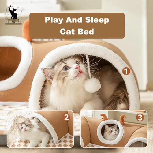 Katten Tunnelbed Pluche 2-in-1 - Met Speelballetjes