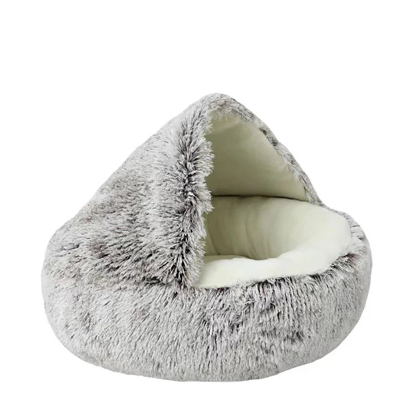Pluizig Doughnut Kattenbed met Hoed – Zacht & Warm voor Kleine Huisdieren