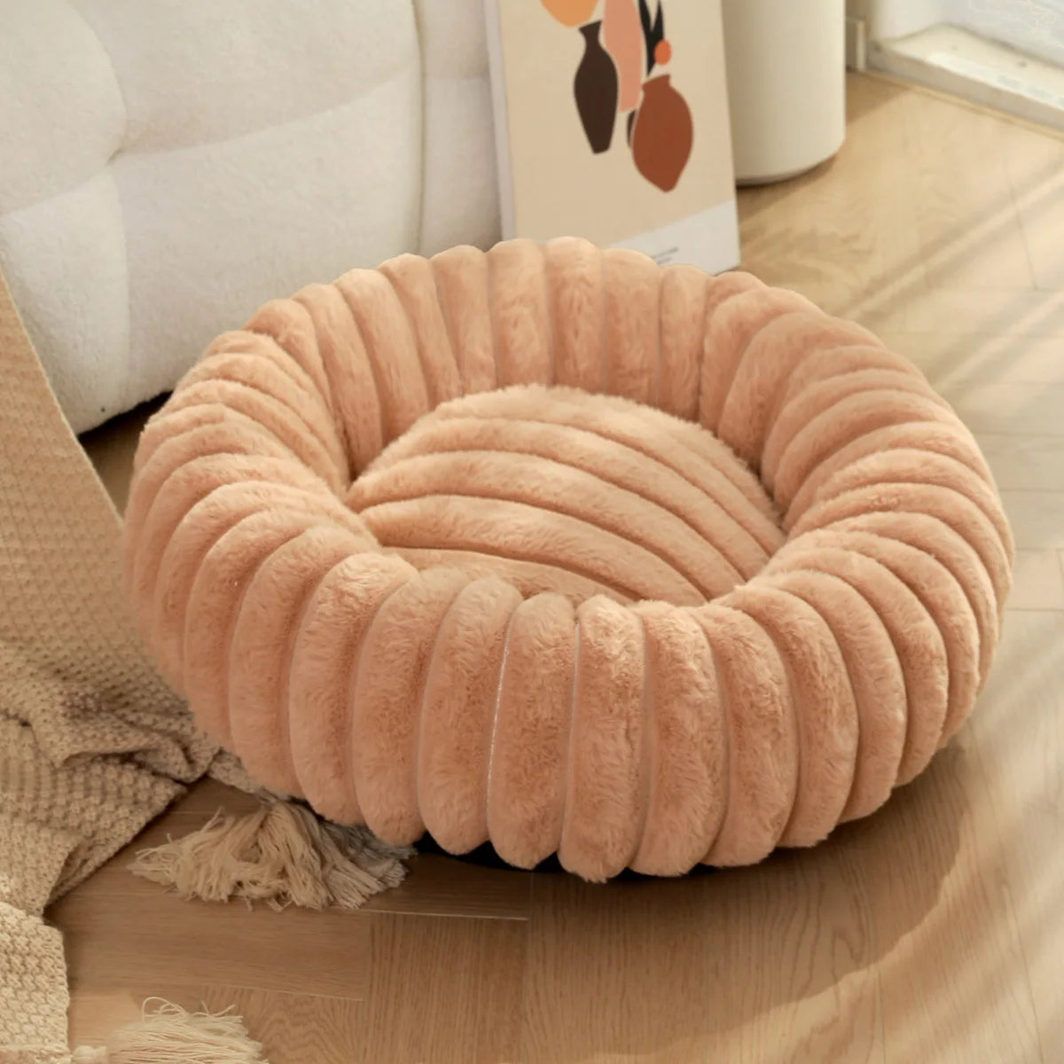 Ronde Pluizen Huisdiermatras  – Warm Wasbaar Bed voor Kat/Hond