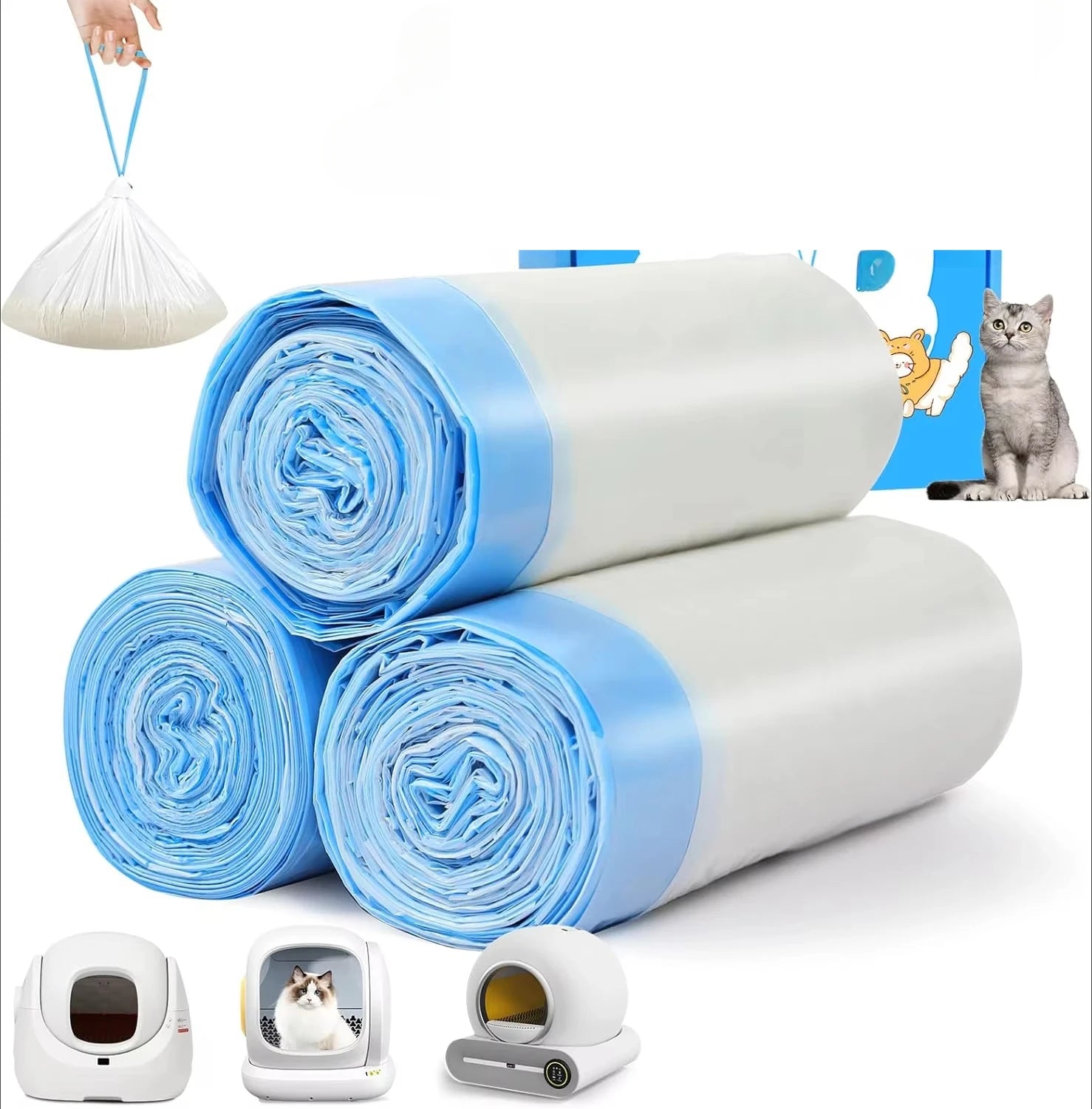 Automatische Kattenbakzakken LDPE, Dubbel Trekkoord, Geurvrij