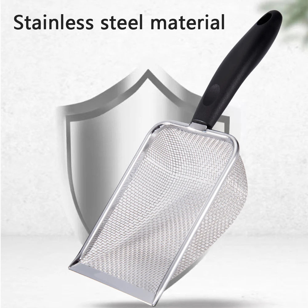 Roestvrijstalen Kattenbakschep – Zilver, Met Ophanghaak & Comfortgreep