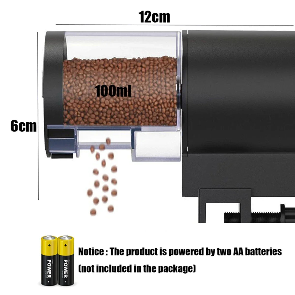 Automatische visvoerautomaat op batterijen – 100 ml, instelbaar plastic