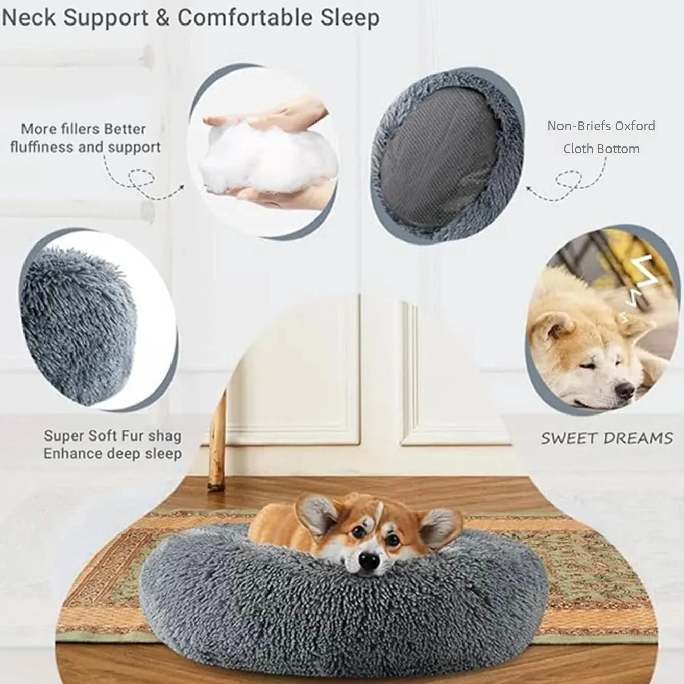 Ronde Huisdierenmand Pluche – Zachte Mand voor Hond of Kat (40–90cm)