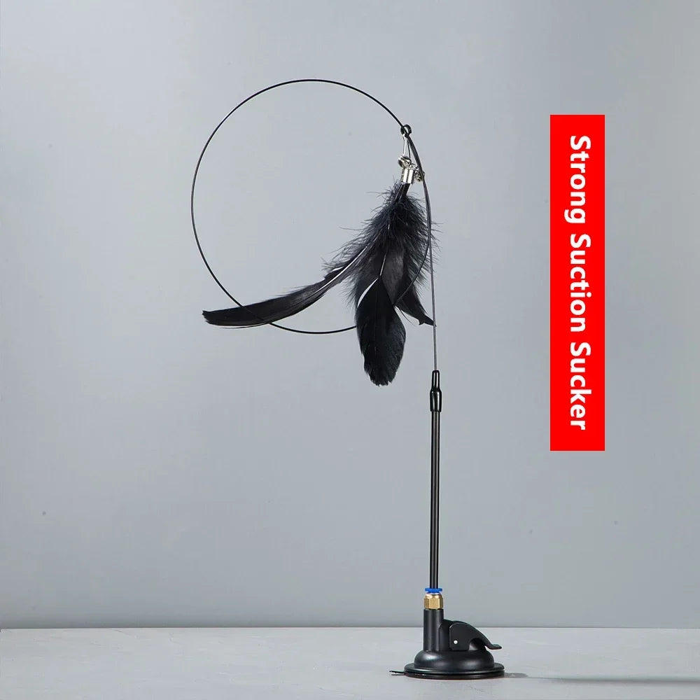 Kattenspeelgoed met Veren en Bel – 80cm Teaser Stok met Zuignap