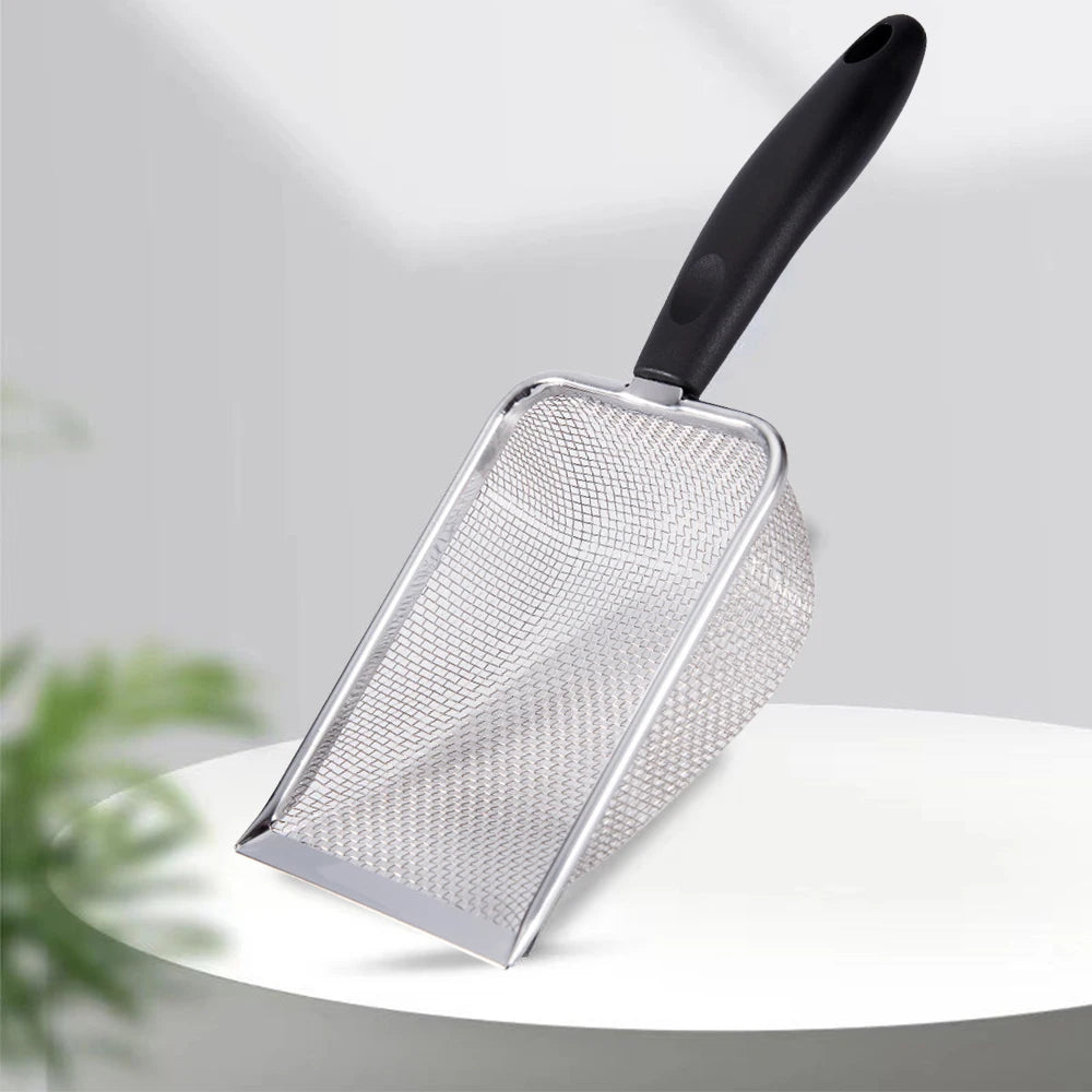 Roestvrijstalen Kattenbakschep – Zilver, Met Ophanghaak & Comfortgreep